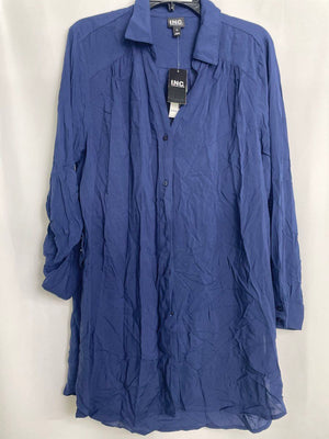 INC International Concepts Roll Tab Button Down Long Blouse Indigo Women XL NWT