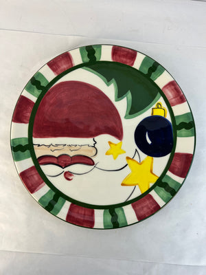 RARE Vintage Vicki Carroll Large Round Christmas Platter Santa Stoneware 14.5"