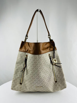 Michael Kors Lex Large Signature Convertible Hobo Bag White & Tan