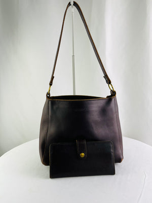 Portland Leather Triangle Shoulder Bag w/ Wallet in Cognac Smooth Leather