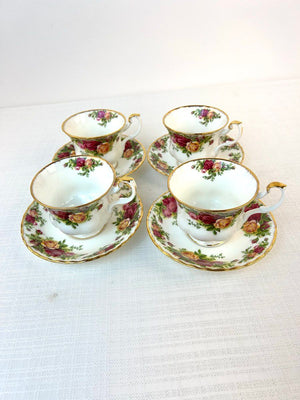 Set of 4 Royal Albert Old Country Rose Footed Tea/Coffee Cup & Saucer