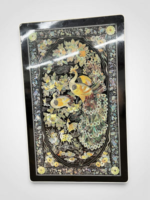 Vintage Korean Chinoiserie Mother Of Pearl Inlay Peacock Low Folding Tea Table