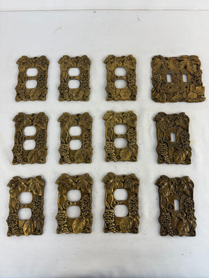 VTG SPI Brass Grapevine Outlet Switch Plate Cover Set Lot of 12 Tuscan Grapes