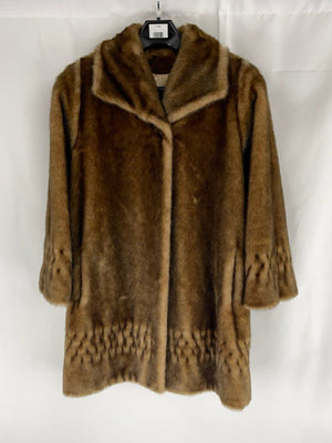 Alpine Studio Women's Faux Fur Coat Brown With Sleeve And Bottom Pattern Size S