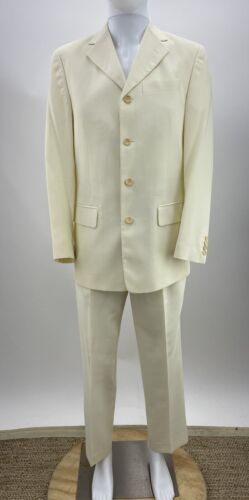 Bachrach Italian Pale Yellow Suit Jacket And Pants Notched Lapel Giannetti Pier