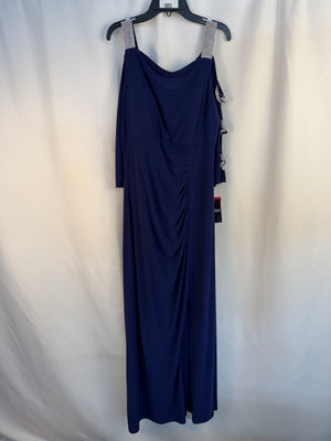 MSK Midnight Blue Rhinestone Strap Evening Gown Dress 12 NWT
