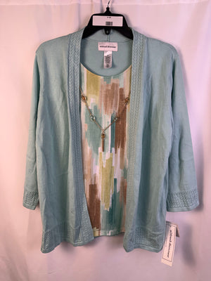 Alfred Dunner Kensington Gardens Two-In-One Sweater Cardigan Necklace NWT Size M