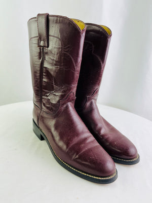 Tony Lama Classic Roper Burgundy Leather Women's Boots Size 6.5B 7507