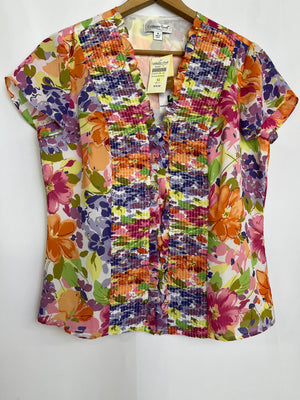Coldwater Creek Soft Floral Detail Front Ruffle Shirt Women's Medium 10-12NWT
