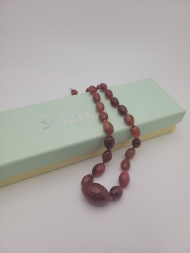 Stauer Red Jasper Beaded Necklace 1/20 12K Gold Filled Clasp w/ Box 16.5"