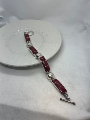 925 Sterling Silver Lucite Bracelet 41.8g Vintage 8.5 in.