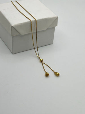 14K Yellow Gold Necklace 2.1g Lariat Chain w/ Teardrops 17 in,