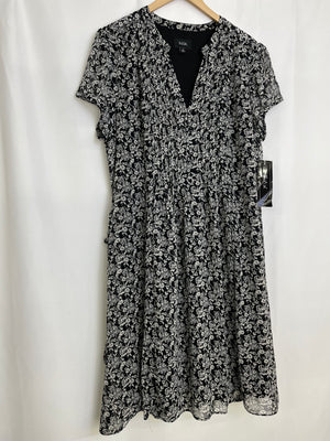 MSK Black/Ivory Floral Print Chiffon Midi Dress Women's 18 NWT