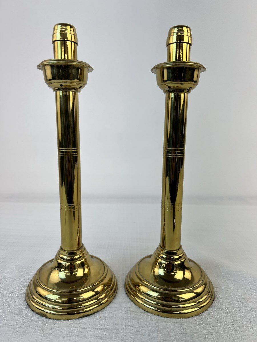 Antique Pair Brass Mantle Alter Candlestick Holder 12.25" - MISSING SPRINGS