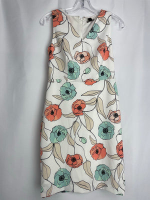 Ann Taylor Factory Coral Teal Floral Sheath Dress V-Neck Sleeveless 0P NWT