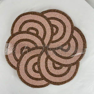 Pier 1 Imports Pink/Rose-Gold Beaded Placemats Set of 4 Home Decor Table Linens