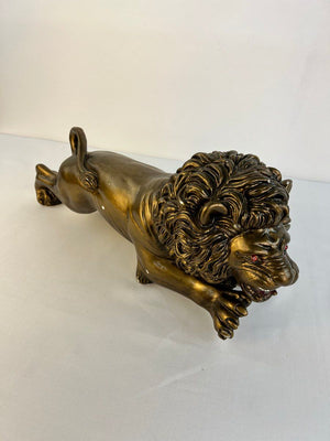 Large Gold Lion Statue Silvestri Bros Chalkware Stalking Lion Sculpture 60s MCM