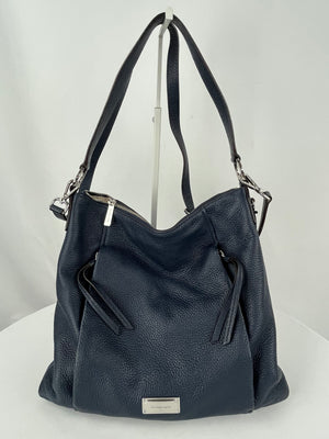 Michael Kors Navy Blue Corinne Pebble Leather Large Shoulder Bag Crossbody