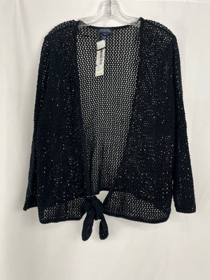 Jones New York Signature Black Open Knit Sequin Tie Front Cardigan Size 1X NWT