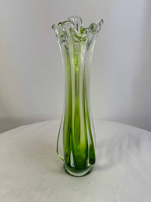 MCM Pulled Stretch Glass 5 Finger Green Vase (Flawed-Read Description)
