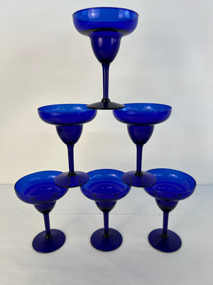 Pier 1 Cobalt Blue Margarita Glasses P1C13 Barware Set of 6