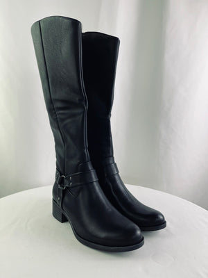 Frye & Co Edelle Black Leather Knee High Harness Boots Women's 8.5M NWT