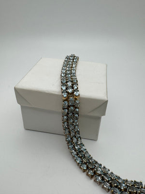 925 Sterling Silver Aquamarine Bracelet 37g Tennis Bracelet 7.5 in.