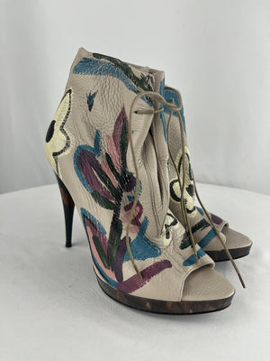 Burberry Prorsum Floral Handpainted Runway Deerskin Jenkin Ankle Boots Size 6