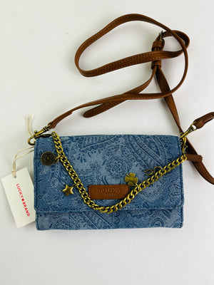 Lucky Brand Kody Blue Paisley Denim Wallet Crossbody Bag w/ Chain Accent NWT