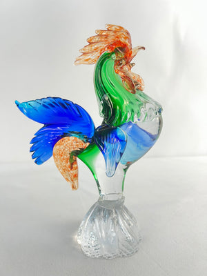 Murano Style Blown Art Glass Rooster Chicken Figurine Farmhouse Decor 9.5" Tall