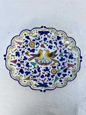 Vintage Sambuco Deruta Arabesco Blue 13" Scalloped Oval Serving Tray Platter