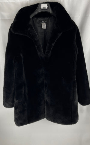 Midnight Velvet Women's Black Faux Fur Mink Knee Length Coat Size Large