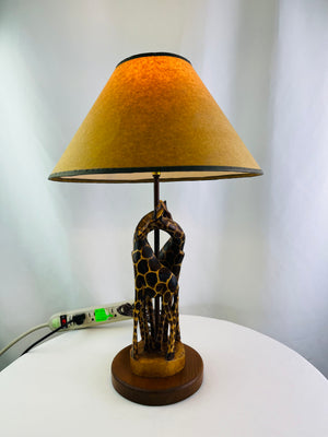 Vtg Hand Carved Wooden Twin Giraffe Table Lamp Works Safari Boho Mid Century