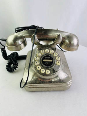 PF Products Grand Phone Brushed Silver Metallic Push Button Telephone Untested