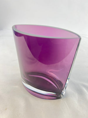 Blown Art Glass Heavy Clear Bottom Amethyst Purple Vase 6"