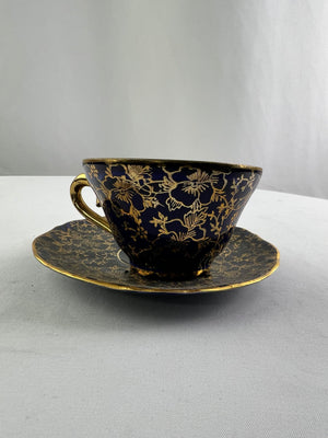 Vintage Echt Cobalt & Gold Demitasse Floral Pattern Demitasse Cup & Saucer