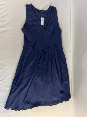 Banana Republic Navy Blue Satin Pleated Fit & Flare V-Neck Dress Womens 12 NWT