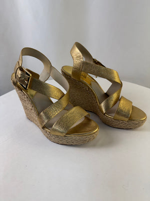 Michael Kors Giovanna Wedge Sandals Gold Wedge Heel Women's 9.5