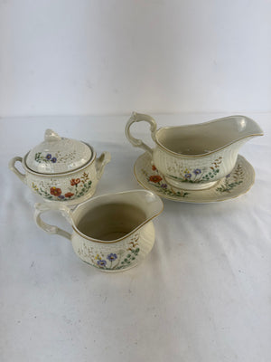 Mikasa Margaux D1006 Gravy Boat Creamer Sugar Bowl Set Vintage 4pc (Read Desc.)