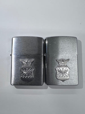 Set of 2 U.S. Air Force Crest Emblem Zippo Lighters Unstruck - One is Engraved