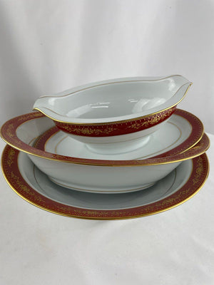 Vintage Noritake Goldhill 6613 Japan Red & Gold Serving Set of 3