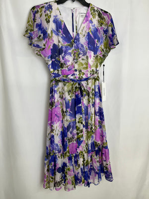 Calvin Klein Pink/Purple Floral Flutter Sleeve Fit & Flare Dress Size 4 NWT