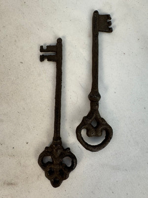 Large Cast Iron Skeleton Keys Pair Victorian Style Rustic Look Home Decor