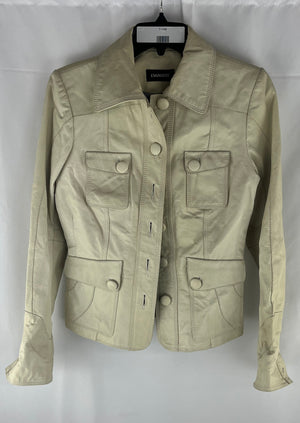 Danier Women's Cream Lined Leather Jacket W/Matching Buttons Size 2XS/2TP