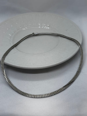 925 Sterling Silver Omega Necklace 19g Etched Box Clasp 16.5" Length Vintage