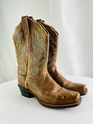 Old West Embroidered Leather Western Boots Women's Size 6 | 18006
