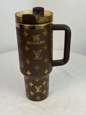 Stanley Quencher H2.0 40oz Tumbler Custom Laser Engraved Brown/Gold No Straw