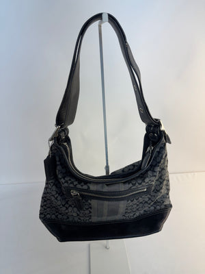 Coach Legacy Signature Stripe Duffle 19918 Black Gray Canvas Shoulder Bag Hobo