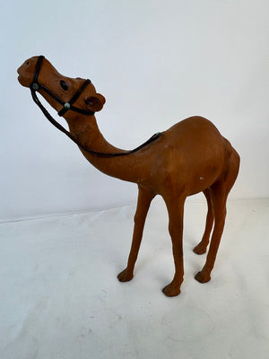 Rare Vintage Large Leather Hand Wrapped Camel Figurine w Glass Eyes