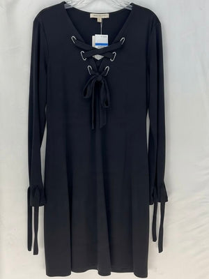 Michael Kors Black Lace-Up Rhinestone Dress Long Sleeve Size XL NWT $158